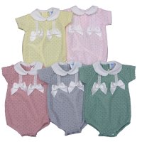 MC705-Lemon: Baby Double Bow Knitted Romper (0-9 Months)